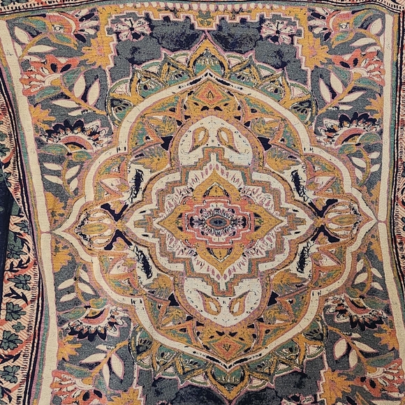 LUCKY BRAND Y2K Bohemian Indian Tapestey Indigo Short Sleeve Top Size Large - Picture 7 of 13